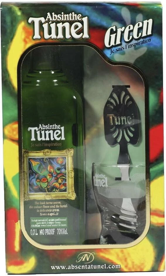 Абсент Tunel Green, gift box with spoon &amp; glass, 0.7 л